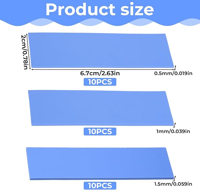 30 Pcs 2.6 * 0.8 Inches Silicone Thermal Pad Reusable CPU Thermal Pad Heat Resistant Conductive Silicone Pads Non Conductive Heat Resistance Cover for Laptop Heatsink CPU GPU LED Cooler