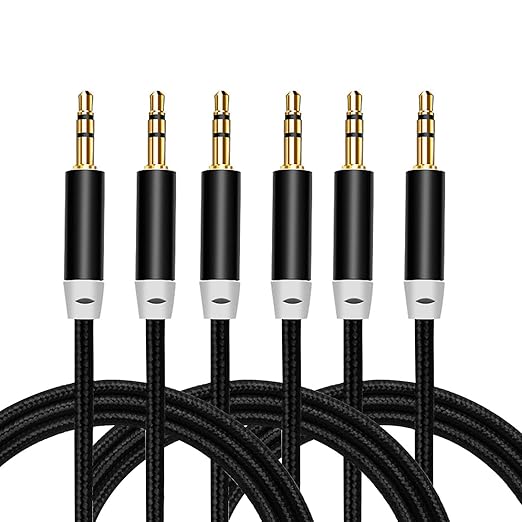 Faoyliye 3.5mm Nylon Braided Stereo Audio Cable,(3 Pack) 4.9ft/1.5m Male to Male Aux Cord Audio Cord Compatible iPhones, iPads and Other 3.5mm DC Plug Port Device (Black)