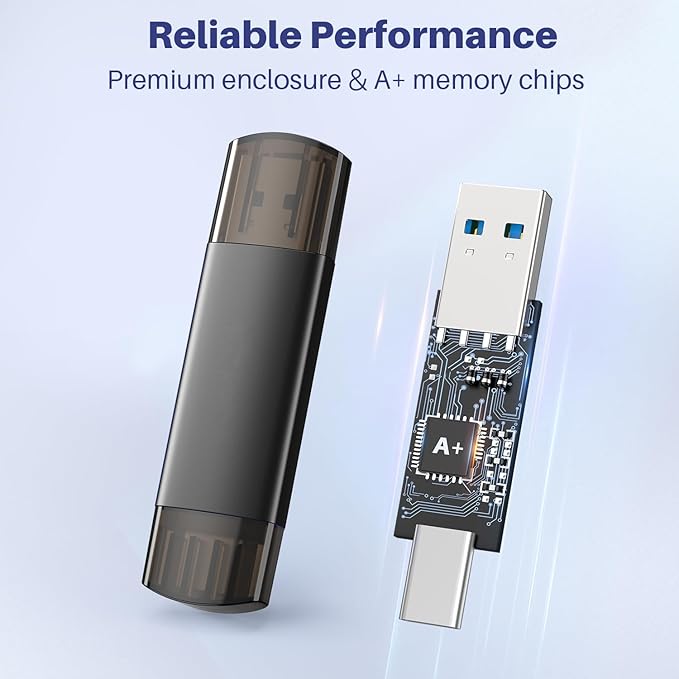 JOIOT 512GB USB C Flash Drive Dual USB 3.0 Flash Drive Type C + USB A Portable Type-C Flash Drive 2-in-1 USB-C Thumb Drive for Smartphone Tablet Computer Mac iPhone 16 Black