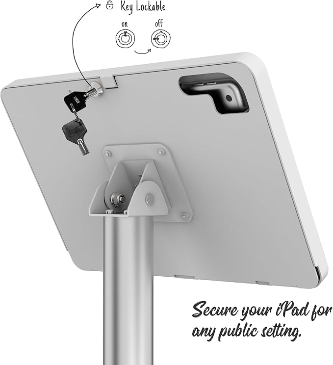 Beelta Tablet Floor Stand Compatible with 10.2" iPad 7 8 9, Rotate Lockable Metal Tablet Enclosure+Aluminum Pole+Metal Base - BSF302WT