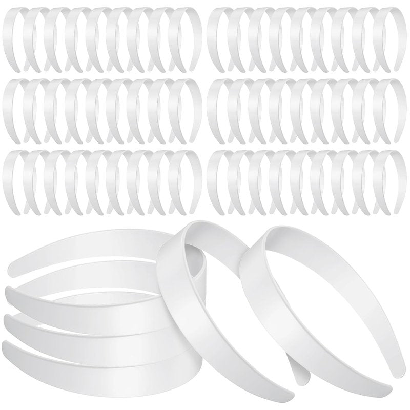 Plastic Headbands for Women - 100 Pcs Bulk No Teeth 1 Inch Wide | DIY Craft Hair Accessories, White