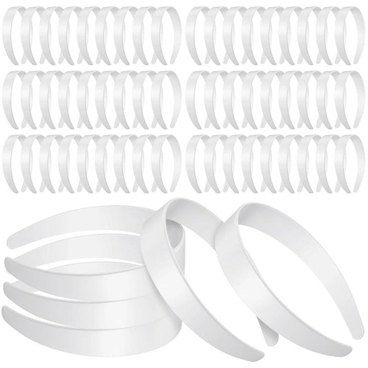 Plastic Headbands for Women - 100 Pcs Bulk No Teeth 1 Inch Wide | DIY Craft Hair Accessories, White