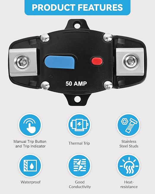 BULVACK 150 Amp Circuit Breaker with Manual Reset Waterproof Inline Fuse Inverter for Marine Trolling Motors Boat ATV Manual Power, Suface Mount, 12V-48V DC