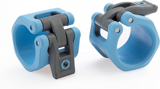 Lock-Jaw Barbell Collars HEX Olympic Barbell Clamps 2 Pcs – Heavy Duty Bar Clamps for 2” & 50mm Olympic Bars – Secure Weight Bar Clamps for Strength Training & Home Gym Accessories – Light Blue