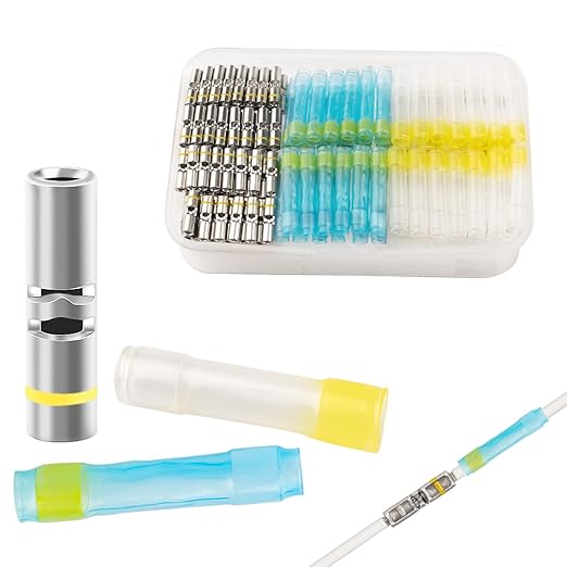 JRready 50 Sets M81824/1-3 Environmental Butt Splice Connectors 16-12 AWG, IP68 Waterproof Heat Shrink Crimp Splice Kit with PVDF & PE Insulation Sleeves for Automotive Marine & Aviation Wiring