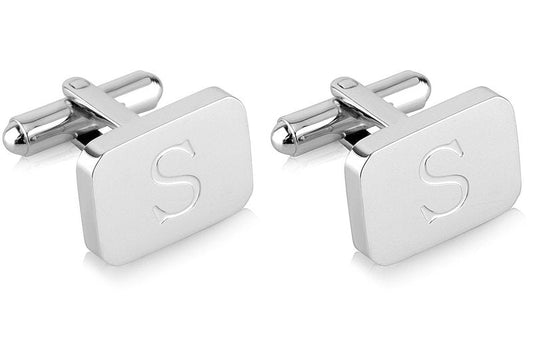 18K White-Gold Plated Initial Engraved Stainless Steel Menâs Cufflinks With Gift Box -Personalized Alphabet Letterâs A-Z By Lux & Pair