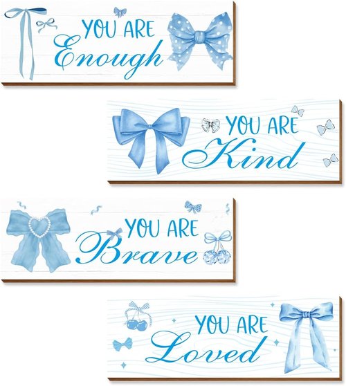 Coquete | 4 Pcs Blue Bow Wall Art Decor - Trendy Aesthetic for Teen Girls' Bedroom & Bathroom