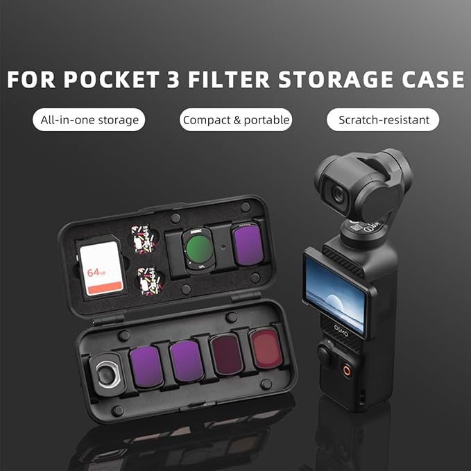 Sinyutia Filter Case for DJI Pocket 4/3, Magnetic Lens Filter Storage Case for DJI Osmo Pocket 3/4 Creator Combo Accessories, ND-UV-CPL Wide Angle Macro Lens TF/SD Card Organizer