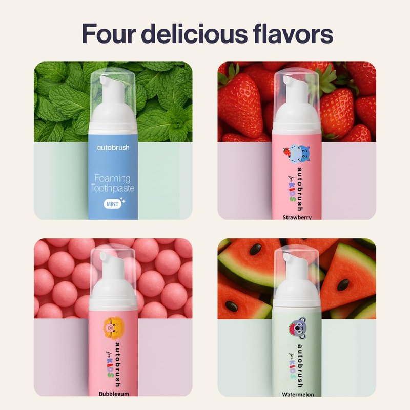 Autobrush Fluoride Foaming Toothpaste for Kids, Strawberry Flavor, Whitening & Deep Cleaning, Travel Friendly, Anti-Cavity (Pack of 2)