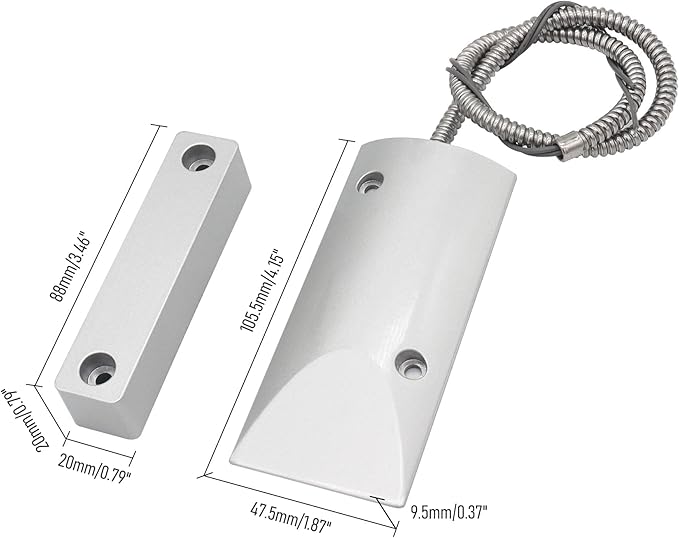 FOCMKEAS Magnetic Reed Switch Wired Surface Mount Normally Open NO Contact Sensor Alarm Magnetic Door Switch with 2 Wires, Zinc Alloy Sliver, OC-60