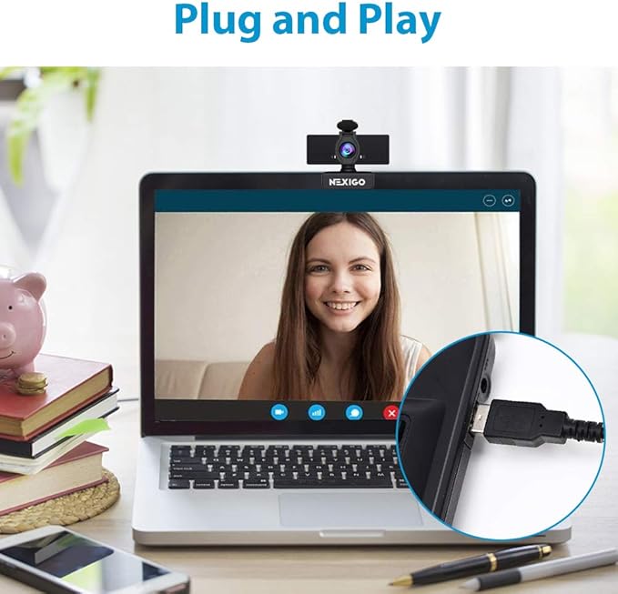 NexiGo N60 1080P Webcam with Microphone, Software Control & Privacy Cover, USB HD Computer Web Camera, Plug and Play, for Zoom/Skype/Teams, Conferencing and Video Calling