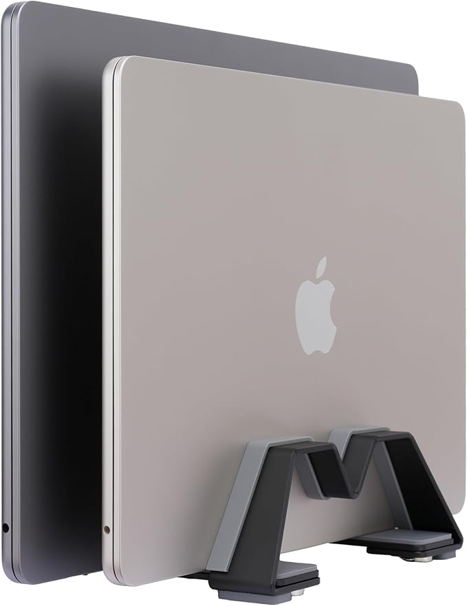Psitek Adjustable Dual Vertical Laptop Stand - Supports 2 Devices Holder, Fit for All Laptops(10-30mm Thickness) - Fashion Design, Adjustable Width, Anti-Slip & Scratch-Resistant, Patented Design
