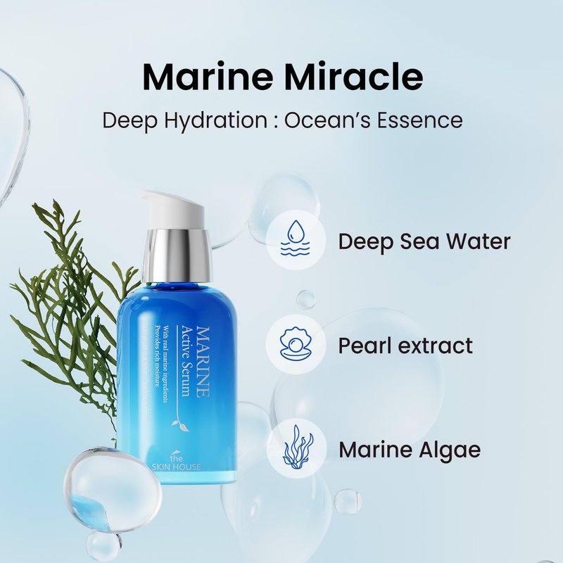 THE SKIN HOUSE Marine Active Serum 1.69 fl.oz Deep Hydration, Moisturizing | Ceramide, Hyaluronic Acid, Algae, Pearl | Korean Skin Care, 50ml