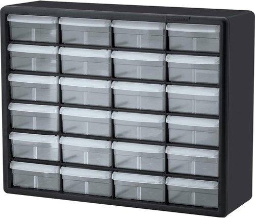 Akro-Mils 24-Drawer Storage Cabinet - Versatile Organizer for Garage, Crafts & Makeup | 20" W x 6" D x 16" H - Black