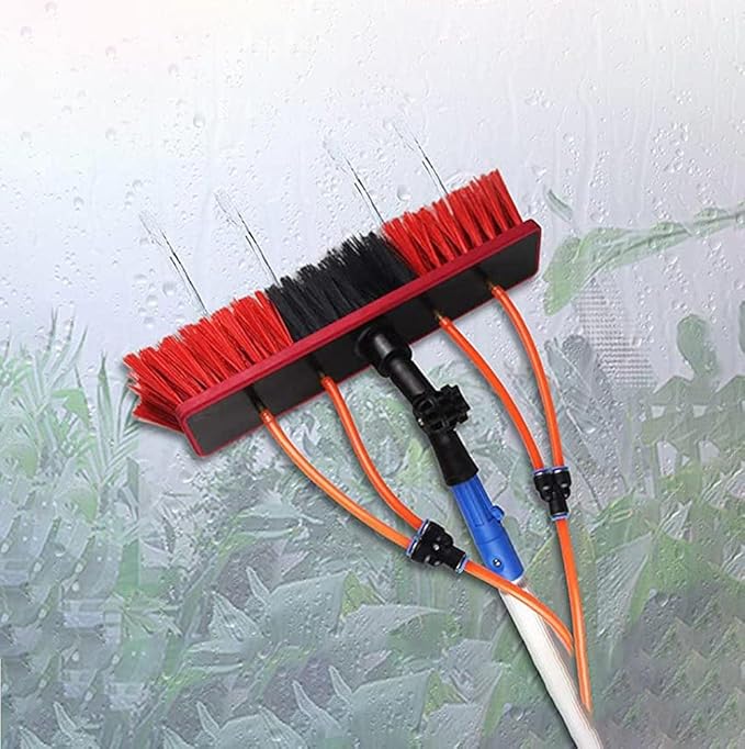 5m Telescopic Window Cleaning Pole with Water Fed Brush Ideal for Conservatory Roof Photovoltaic Panel and Solar Panel Cleaning Extendable Roof Cleaning Tools for Cleaner, 50cm Brush-5m silver pole