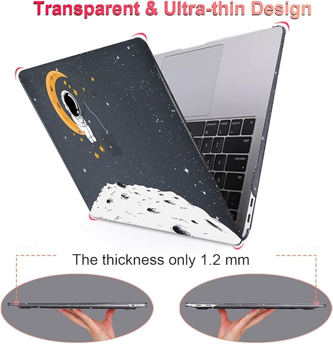 LCMOCICO for MacBook Air 13 inch Case 2021 2020 2019 2018 Release M1 A2337 A2179 A1932 Retina Display with Touch ID, Shiny Plastic Hard Shell Case Keyboard Cover Screen Protector, Astronaut Moon