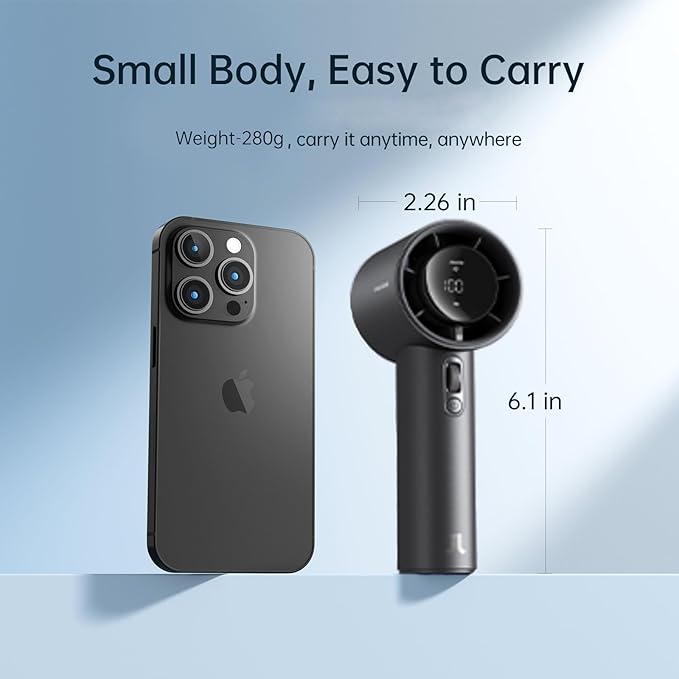 JISULIFE Portable Fan Pro 2026, 40Hrs Max Cooling Personal Handheld Fan with LED Display,Metal Shell,9600RPM Powerful,5000mAh battery,Travel Essentials Gifts for Women, Men-Dark Gray