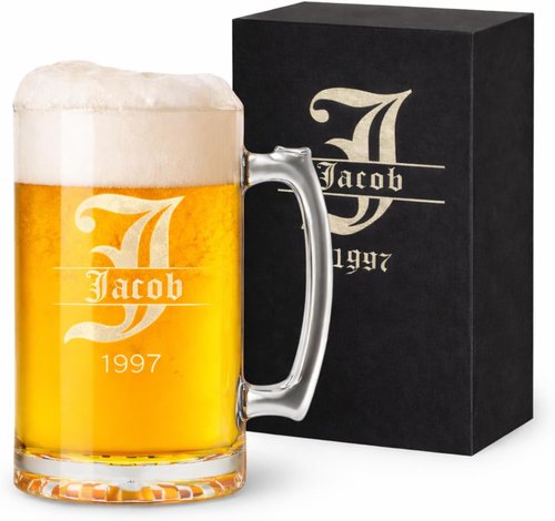 Inscribed Personalized 16 oz Beer Mug by Gifts | Custom Engraved Glass - Unique Gift for Dad, Husband, or Special Occasions