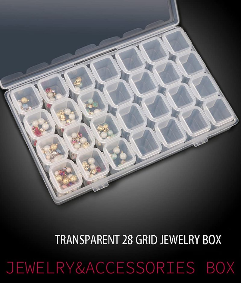 HANSAMU Rhinestone Organizer Box, 3D Acrylic Nail Charms Storage Box,Transparent Plastic Nail Gems Caviar Beads Pearls Nail Art Accessories Display Holder eye jewelry Collecting Container 28 Slots