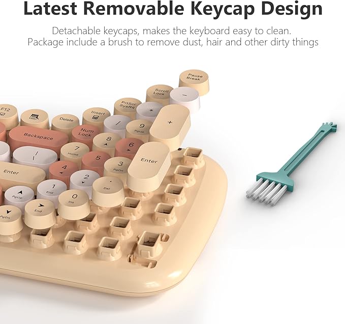 KNOWSQT Wireless Keyboard and Mouse Combo, Light Milktea 100 Keys 2.4 GHz Round Keycap Typewriter Keyboards, USB Receiver Plug and Play, for Windows, PC, Laptop, Mac, Desktop