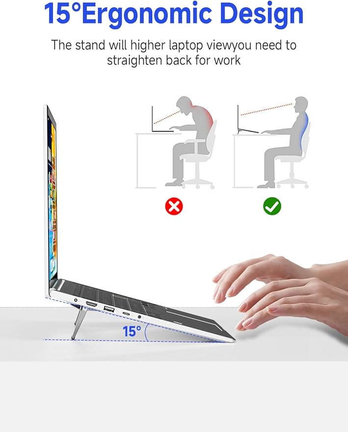 HYDOOD Portable Laptop Stand, Mini Aluminum Keyboard Riser,Foldable Cooling Pad,Ergonomic Adjustable Laptop Stand Holder for 11.6-17 Inch Laptops for MacB00k Air/Pro,Silver