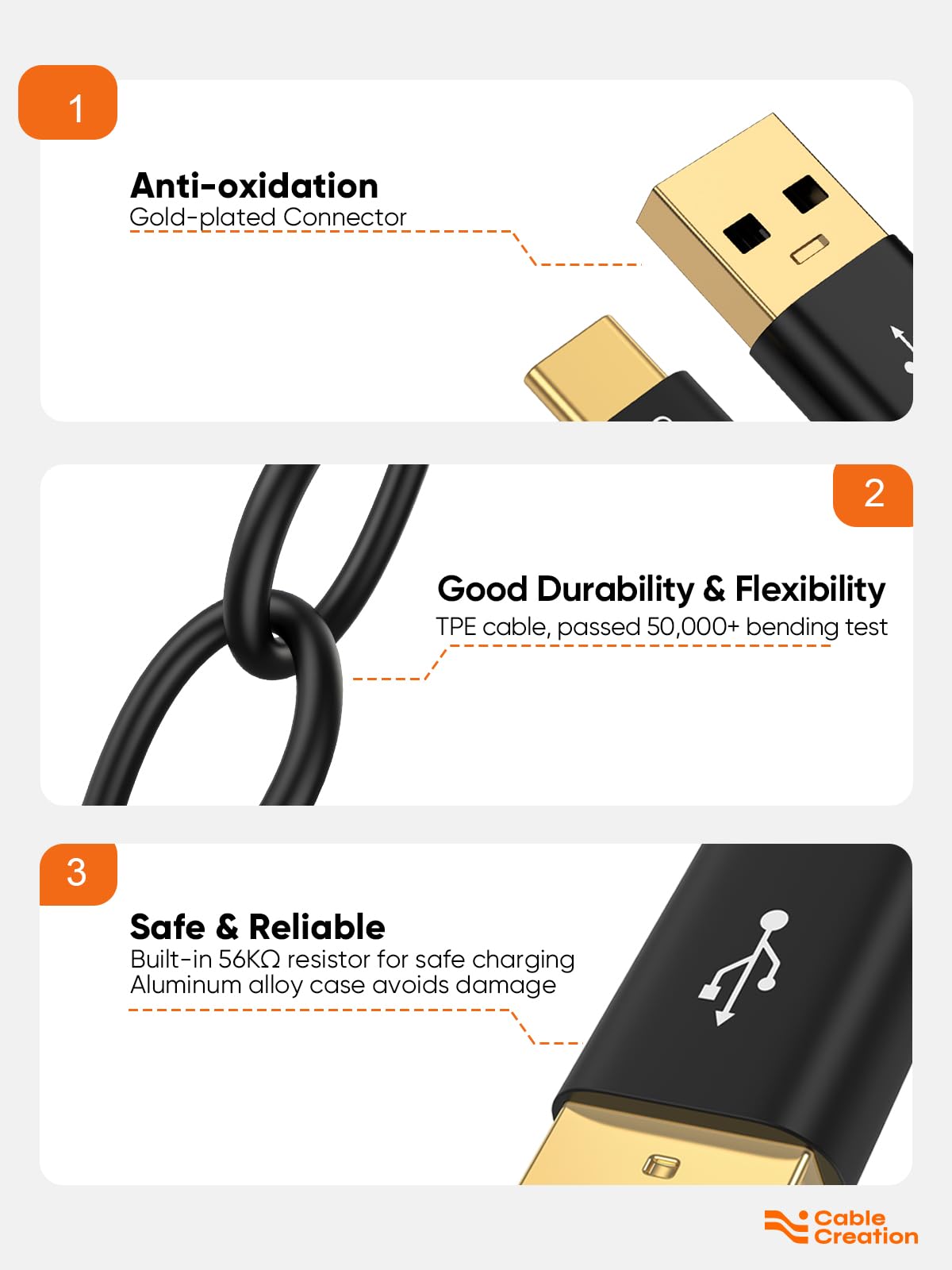 CableCreation USB C to USB A Cable 3FT, Type C to USB 3.1 USB 3.2 Gen2 10Gbps USB A to C Data Cables, Android Auto Cord 3A for USB-C External SSD MacBook Pro iPad, Galaxy S24/S23+, iPhone 16/15, Black
