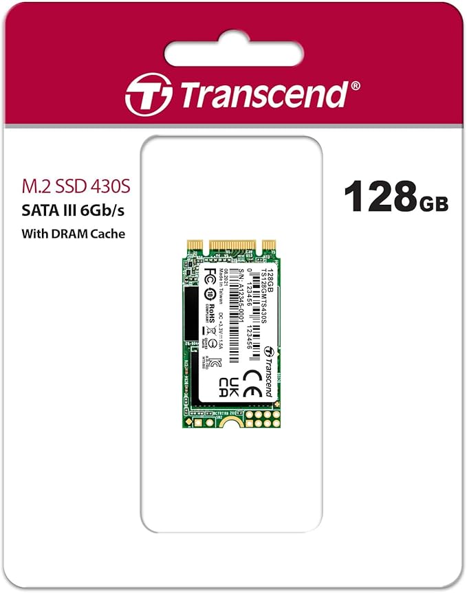 Transcend 128GB M.2 2242 SATA III SSD, MTS430S B+M Key with DRAM Cache, Up to 560MB/s, 3D TLC NAND Internal SSD for Ultrabook/Laptop/PC/Desktop, SLC Cache, LDPC Error Correction