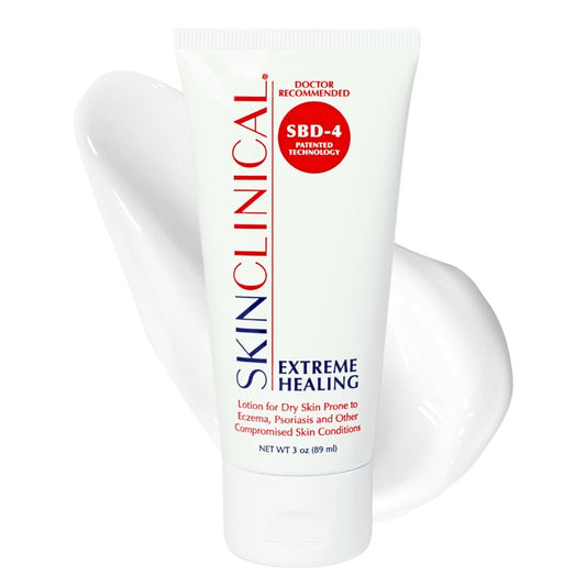 SkinClinical Extreme Healing, Non-Sticky, Fast-Absorbing Lotion For Dry Skin with Eczema and Psoriasis, Fragrance Free Lotion with Patented Ingredient SBD-4, Soothing Relief for Hand and Body, 3 Oz