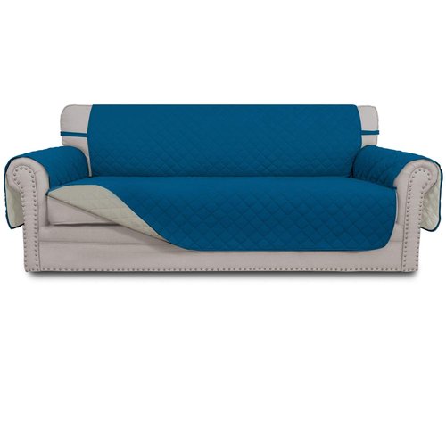 Easy-Going Reversible Couch Cover for 3 Cushion Couch Sofa Cover for Dogs Water Resistant Furniture Protector Cover with Foam Sticks Elastic Straps for Pet Cat (Sofa, PeacockBlue/Beige)