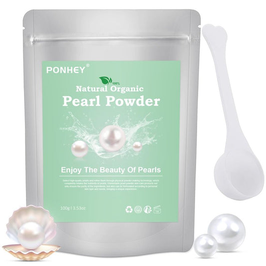 Ponhey Pearl Powder Organic, Pearl Powder for Eyes & Face, 100% Natural DIY Skincare, Deep Cleansing, Pore-Shrinking & Anti-Aging Mask 100g (3.53oz)