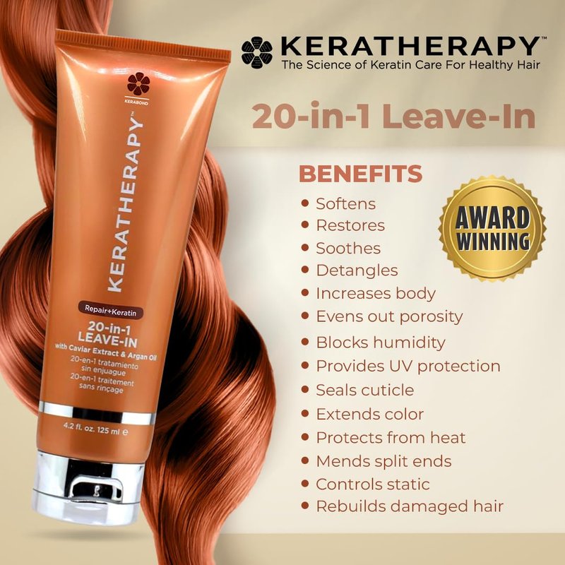 KERATHERAPY Keratin Infused KeratinFIXX 20-in-1 Leave-in, 4.2 fl. oz., 125 ml - Smoothing Leave in Conditioner Transforms Your Hair with 20 Benefits in 1 Easy Step - With Caviar Extract, & Argan Oil