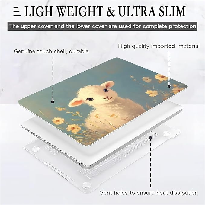 COTAIL Compatible with MacBook Air 13.3 13.6 Inch Case 2022 2021 2020 2019 Plastic Hard Shell Case Cover,13.3 Pro(A1706/A1708/A1989/A2159/A2289/A2338), Cute Little Lamb