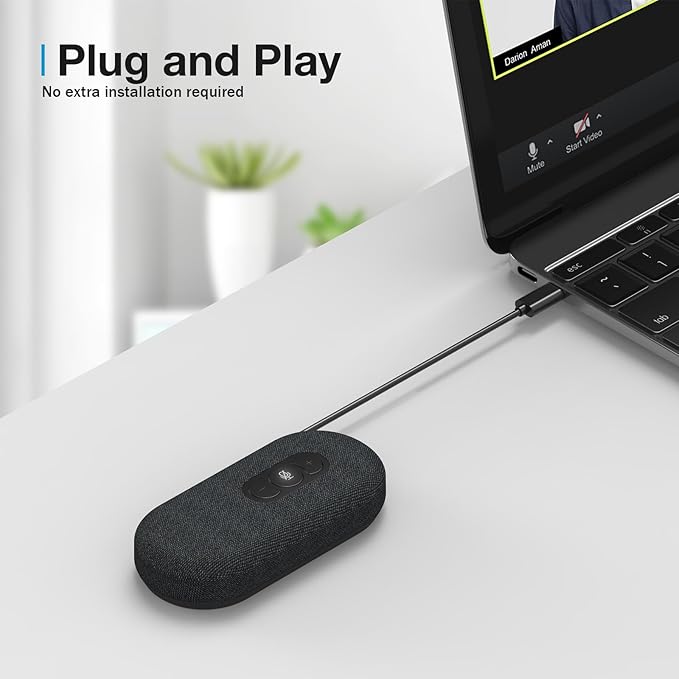 RayBit USB Speakerphone, Conference Computer Speakers with Microphone for Home Office Calls, 360 Degree Enhanced Voice Pickup, Noise Reduction, Echo Cancellation, Compatible with Zoom, Teams, Skype