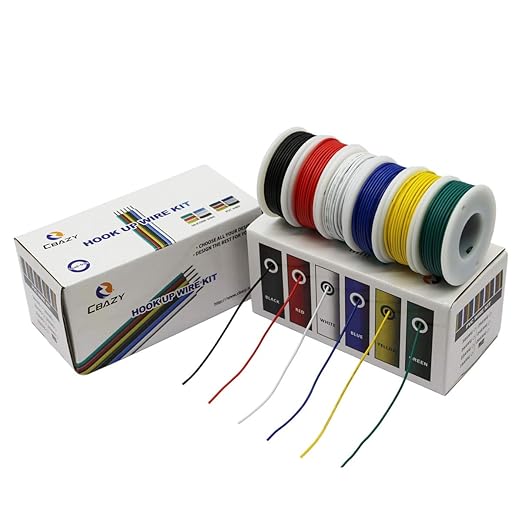 CBAZY Hook up Wire Kit (Stranded Wire Kit) 24 Gauge 6 Colors 32.8 feet Each Electrical Wire 24 AWG PVC Wire