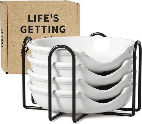 LE TAUCI Ceramic Spoon Rest - 4.8 Inches Utensil Holder for Kitchen Counter | Set of 4, White
