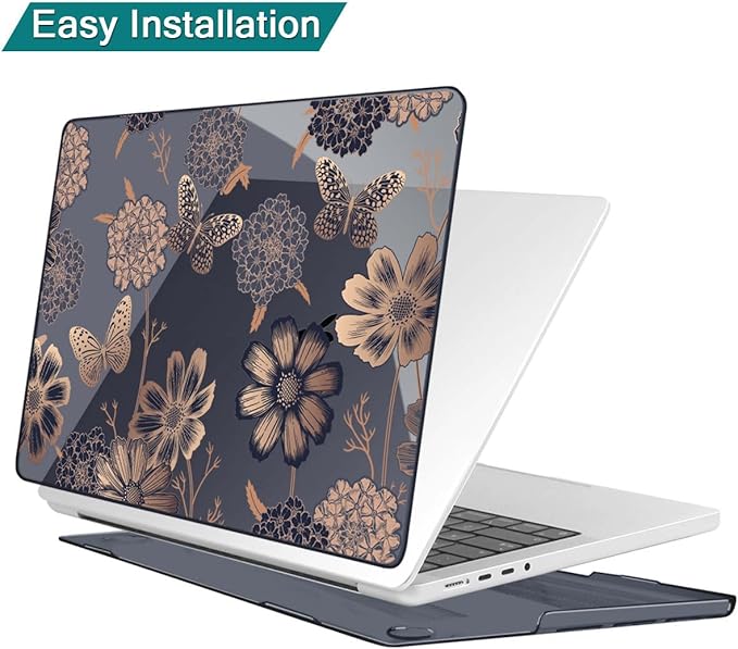 Teryeefi Case for MacBook Pro 14 Inch M5 M4 M3 M2 M1 (2021-2025 2026) Model A3427/A3426/A3434/A3112/A3401/A3185/A2918/A2992/A2779/A2442, Flower & Butterfly