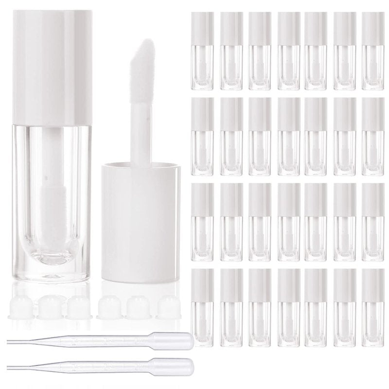 COSIDEA 30pcs White Empty 6ml 0.2oz Lip Gloss Tubes with Big Doe Foot Wand，Round Lipgloss Containers，Concealer Tube Cosmetic Packing Container Bulk Wholesale
