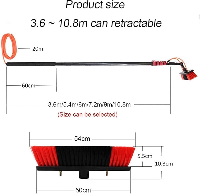 6m Solar Panel Cleaning Brush and Pole,Photovoltaic Panel CleaningTrucks Windows Water Fed Extendable Brush Roof Cleaning Tools Conservatory roof Cleaner,50cm-10.8m