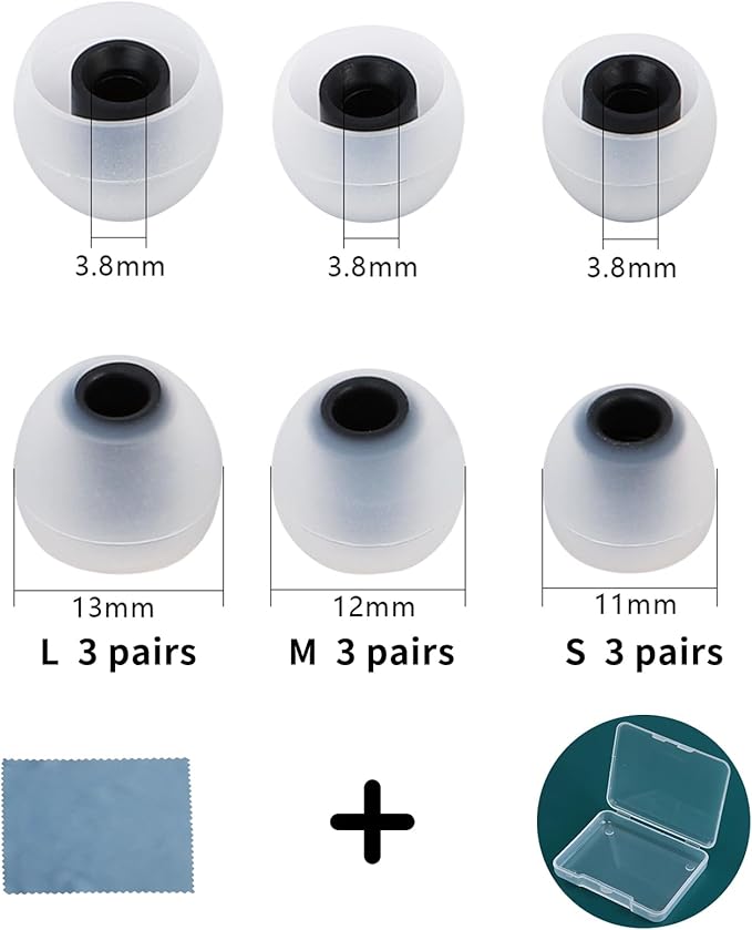 TSZYYM Earbud Tips Ear Bud Tips Soft Anti Slip Washable and Reusable Silicone Replacement Earbud Tips Fit Most in-Ear Earbuds(Inner Hole 3.8mm -5.1mm) 18pcs S M L