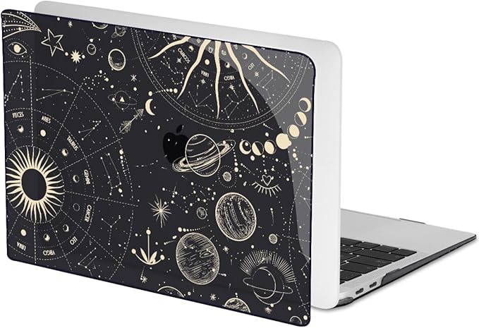 LCMOCICO for MacBook Air 13 inch M1 Case 2021 2020 2019 2018 (Model M1 A2337 A2179 A1932) with Touch ID & Retina Display, Crystal Black Printed Pattern Hard Shell Case Keyboard Cover, Constellation