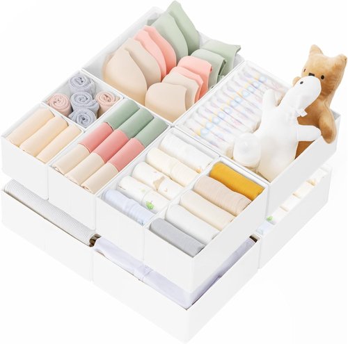 Criusia Drawer Organizer - 10 Pack Dresser Storage Bins for Baby Clothes & Underwear | Foldable White Dividers