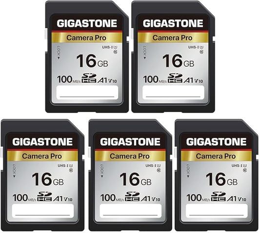 【5-Years Data Recovery】 GIGASTONE 16GB SD Card 5-Pack, Camera Pro, UHS-I A1 V10 SDHC Memory Card Compatible with SPYPOINT TACTACAM Trail Camera, with 5 Mini Cases