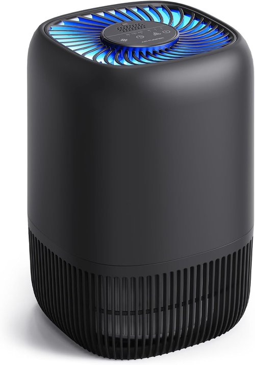 Air Purifier - High Efficiency Filter for Up to 1076 Ft² | Compact & Quiet Design for Pets, Pollen & Smoke - Black