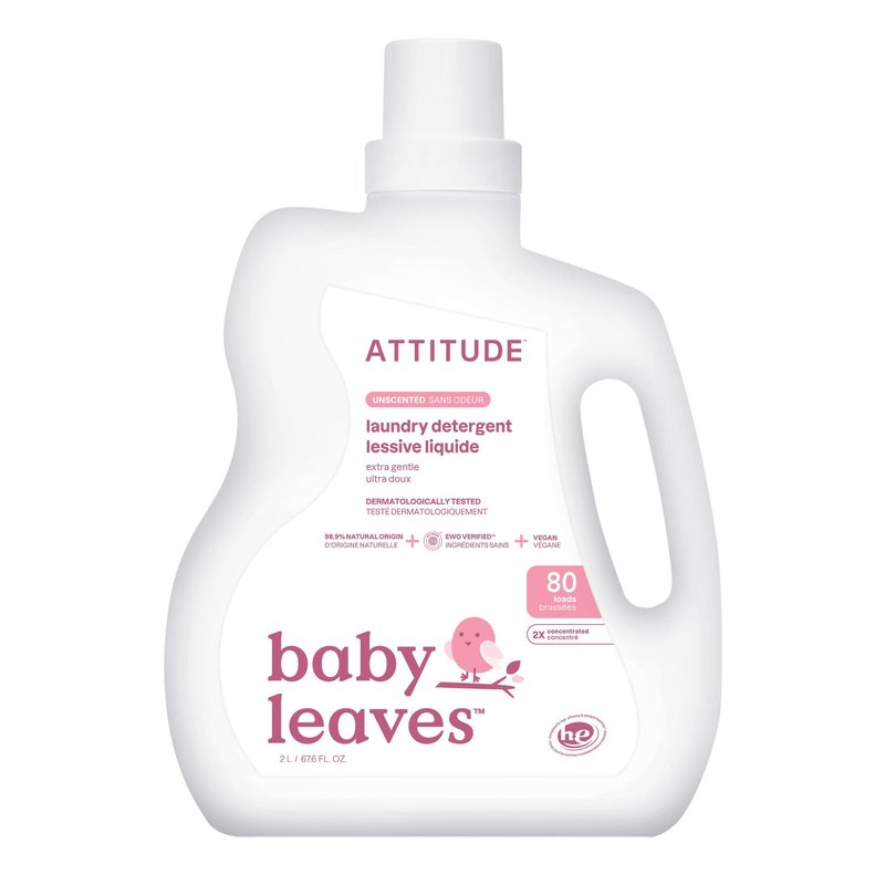 ATTITUDE Baby Laundry Detergent, Unscented HE Compatible Liquid, Extra Gentle, Concentrated, EWG Verified, Dermatologist Tested, Vegan, 80 Loads, 67.6 Fl Oz