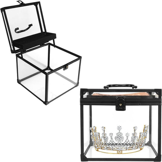 Pageant Crown Box Tiara Carrying Case - Extra Large Clear Acrylic Display Organizer | Black, 9 Inches Wide