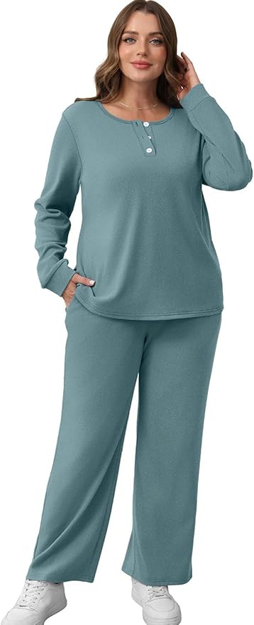 WIHOLL Lounge Sets for Women Two Piece Outfits Button Down Sweatsuit Sweatpant with Pockets Fall Fashion 2025