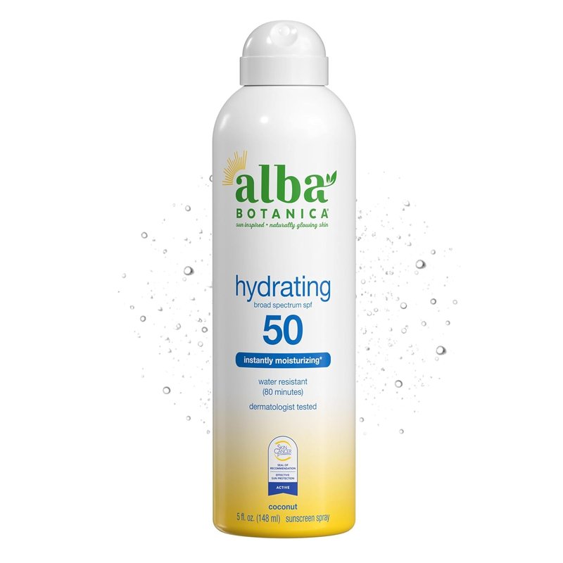 Alba Botanica Hydrating Sunscreen Spray - SPF 50 Broad Spectrum, Water Resistant, Hypoallergenic | 5 Fl. Oz