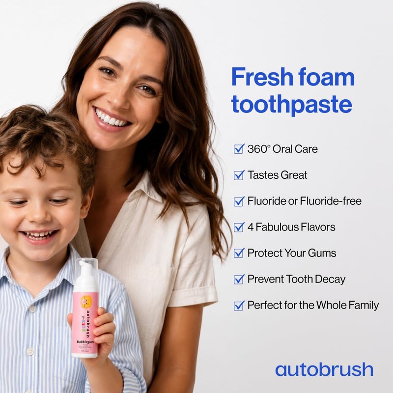 Autobrush Fluoride Foaming Toothpaste for Kids, Strawberry Flavor, Whitening & Deep Cleaning, Travel Friendly, Anti-Cavity (Pack of 2)