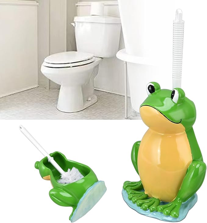 Toilet Plunger and Brush Set, Frog Shape Toilet Brush Stand with Toilet Brush, Standing Toilet Brush Set for Bathroom Cleaning