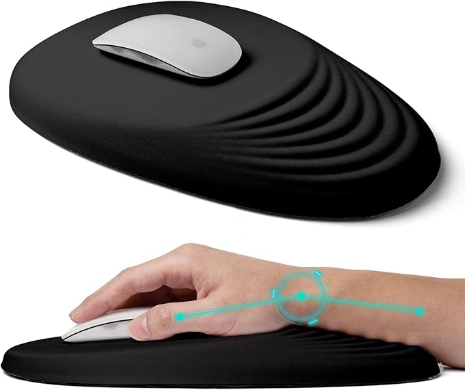 Ergonomic Mouse Pad with Wrist Rest Support, Entire Memory Foam with Non-Slip PU Base, Wireless, Black